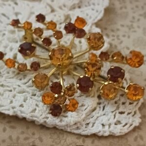 Vtg Austria Dark & Light Orange Rhinestone Spray Brooch